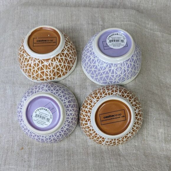 Creative Co-Op Patterned Stoneware Bowls Purple and Brown Set of 4 - Picture 4 of 6